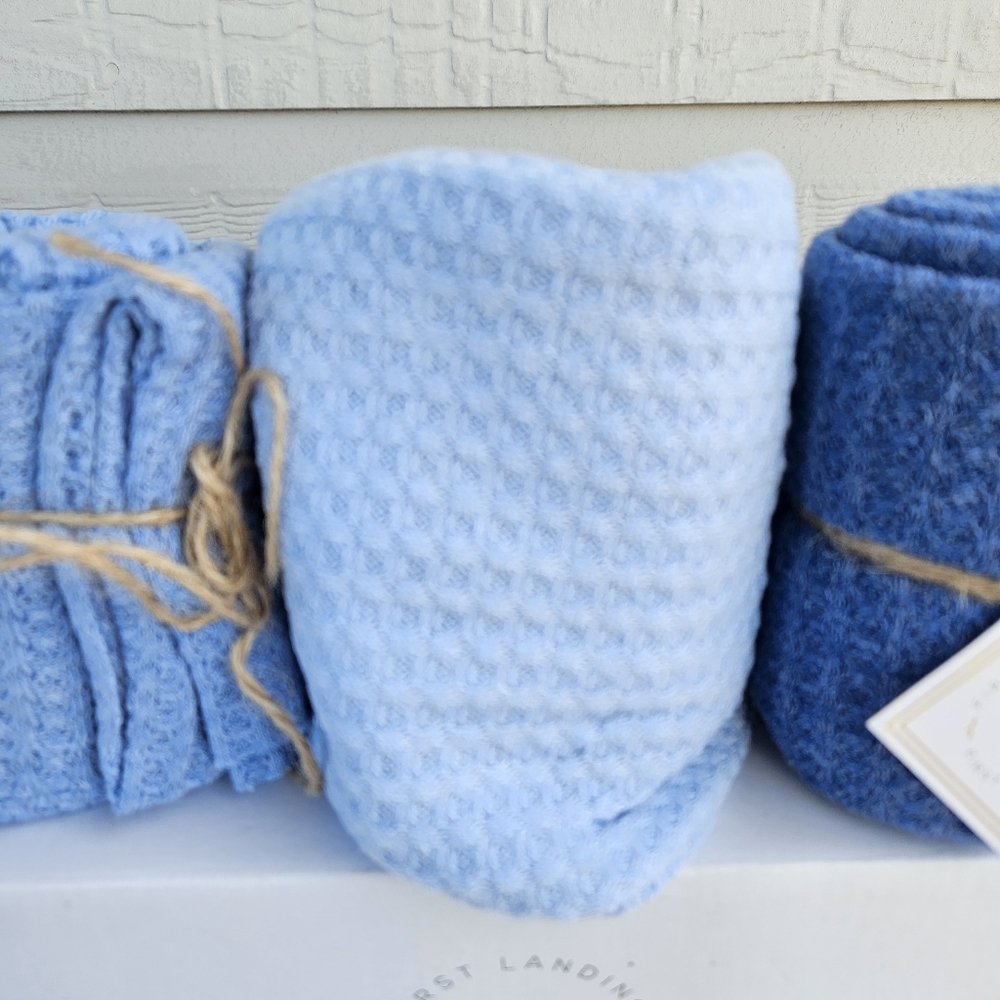 First Landings Newborn Photography Wraps Swaddle Receiving Soft Knit Blue 3 Pack - Picture 3 of 6